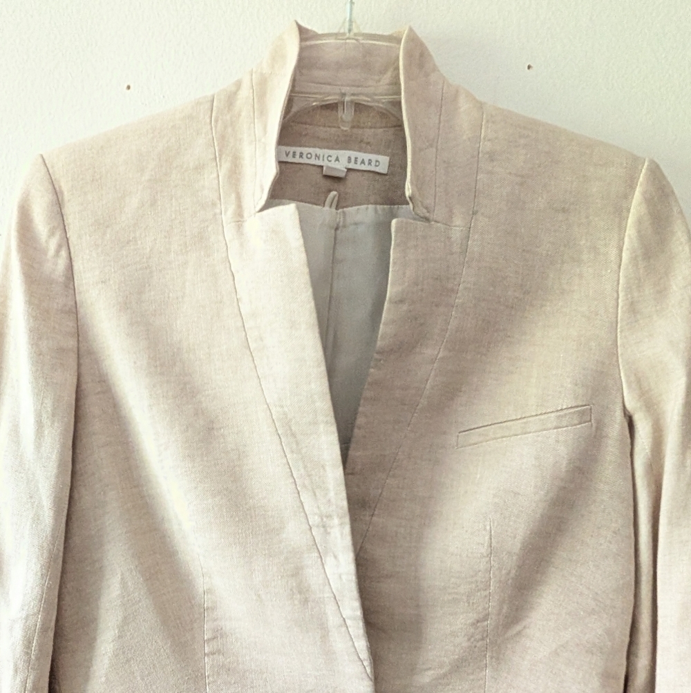 Beard Size 2 Linen UpCollar Beige Tan Dickey Jacket Blazer - Picture 8 of 14